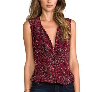 Rachel Zoe Kiara Printed High-Low Silk Blouse in Red Multi